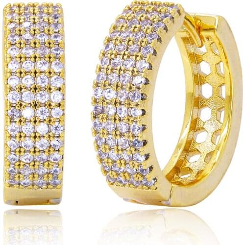 Luxury Female Crystal Zircon Stone Earrings Fashion CZ Gold Jewelry Romantic Round Stud Earrings For Women Girl Fashion Jewelry