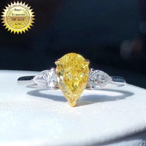 Solid 18K Gold 1ct yellow Moissanite Diamond Ring D color VVS With national certificate