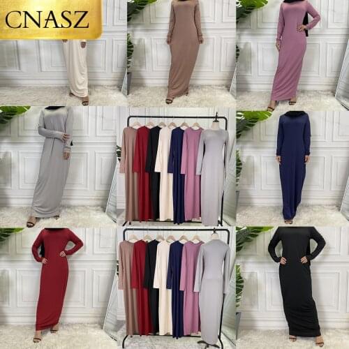 Summer Skirt For Ladies New Inner Dress Muslim Casual Dress For Women Clothing Islamic Abaya Long Sleeve Maxi Slim Inner Dress