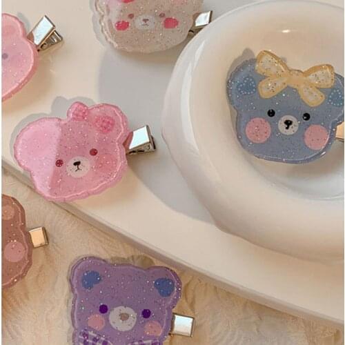 Lovely Animal Girl Hair Clip Acrylic Colorful Cartoon Bear Hair Pins Kids Hair Accessories