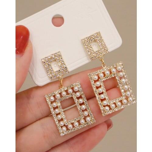 2021 New Classic Cubic Zirconia Gold Pendant Earrings for Women Luxury Fashion Pearl Statement Earrings Female Jewelry Gifts