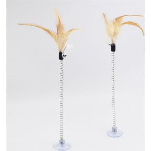 1pc Cat Toy Feather Stick Spring Suction Cup Pet Teaser Funny Interactive Bell Pet Kitten Toys