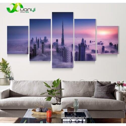 5 Panel City Building Landscape Oil Painting Canvas Art Home Wall Picture For Living Room Modern Printing Unframed PR1319