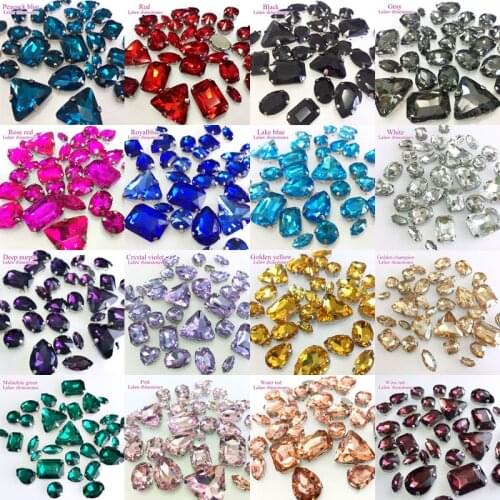 Free shipping Mix shape mix size glass crystal flatback sew on rhinestones with holes for Clothing accessories