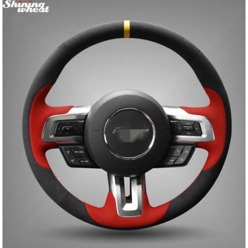 Shining wheat Hand-stitched Black Suede Steering Wheel Cover for Ford Mustang 2015-2019 Mustang GT 2015- 2019
