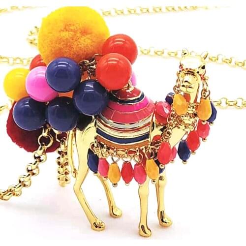 CSxjd Hot selling color hair ball desert camel fashion ladies sweater chain necklace wholesale