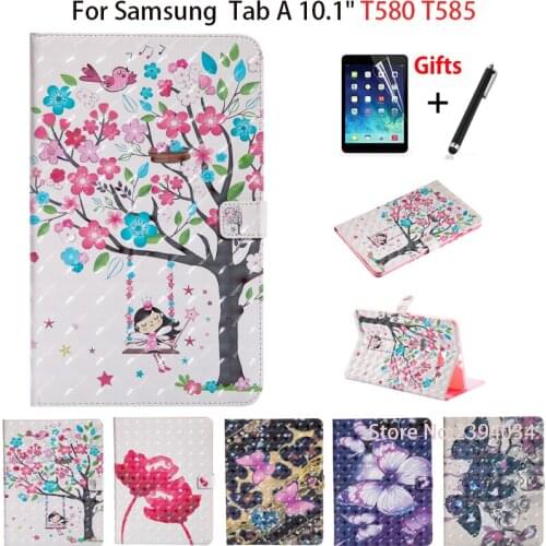 3D Colorful Case For Samsung Galaxy Tab A A6 10.1" 2016 SM-T580 T585 T580 Cover Tablet Fashion Cartoon PU Leather Cover+Film+Pen