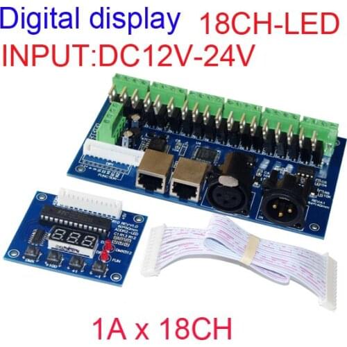 18CH DMX512 Decoder 18A 18 Channel DMX Controller with DIGITAL DISPLAY DC12-24V