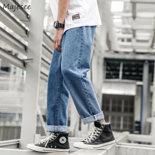 Jeans Men Harajuku Denim High Waist All-match Korean Fashion Straight Leg Trousers Streetwear Handsome Hip Hop Cool Simple Retro