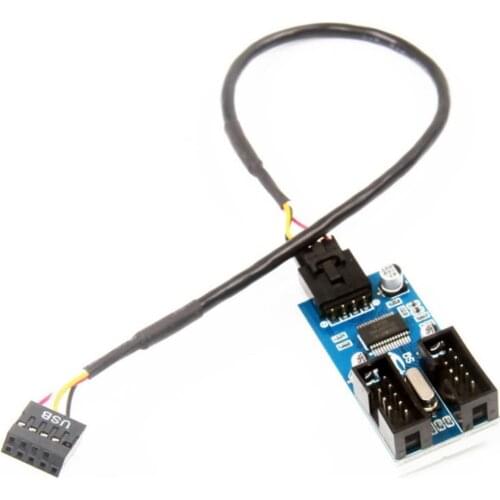 Motherboard 9Pin USB Header Male to 2 Female Splitter Adapter Extension Cable