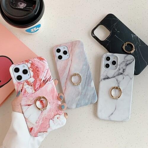 Classic Marble Texture Soft TPU Phone Case for iPhone 12 Mini 11 Pro XS Max XR 7 8 Plus SE 2020 Finger Ring Stand Holder Cover