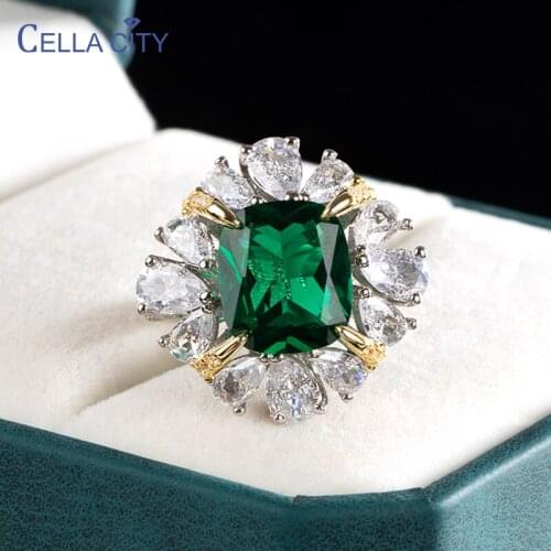 Cellacity Classic Emerald Ruby Gemstones Women ring silver 925 jewelry fine finger jewelry gift open adjust size wedding gift