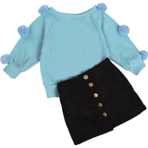 Pudcoco Baby Girl Two Pieces Suit 2020 Fashion Pompom Knitwear+Decorative Button Skirt Toddler Kids Girls Autumn Outfits 2-7Year