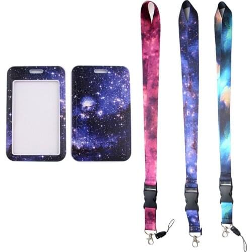 MD253 DMLSKY Starry sky Art Lanyard Keychain for keys Badge Mobile Phone Keyrings Women Men Neck Straps With DIY Card Cover