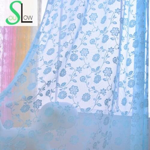 Slow Soul American Rural White Pink Beige Blue Curtain Lace Jacquard Floral Tulle Curtains For Living Room Kitchen Sheer Bedroom
