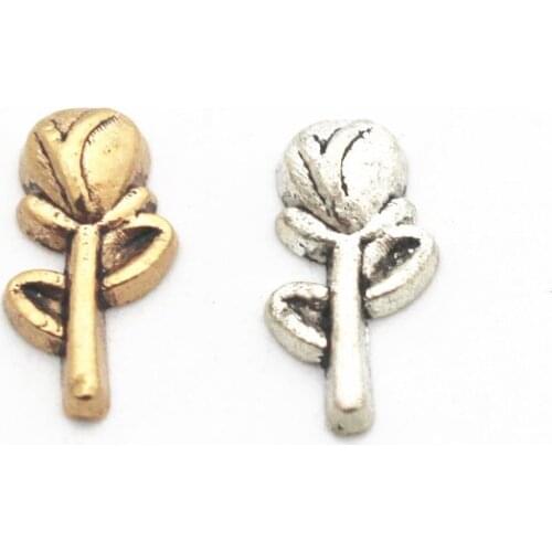 Mixs 10pcs/lot Metal Lover Gift Rose Flower Floating Charms For Women Living Glass Floating Lockets Necklace DIY Jewelry Making