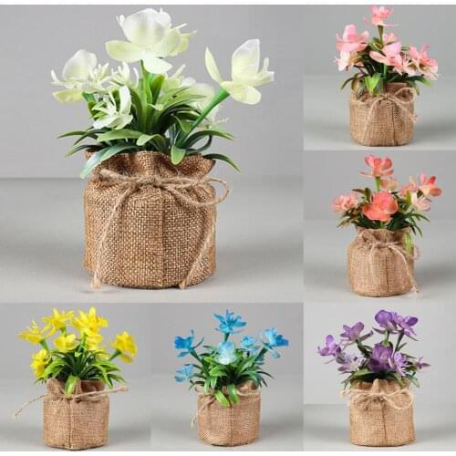 Artificial Flowers Simulation Bonsai Scentless Decorative Vivid Household Desk Artificial Bonsai Plant w/Linen Rope for Home