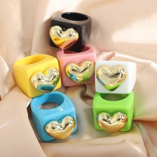 Vedawas Fashion Heart Transparent Rings for Women Trendy Acrylic Resin Creative Square Round Irregular Rings Jewelry Wholesale
