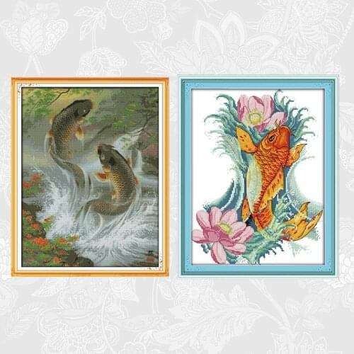 Joy sunday Embroidery Needlework Set, Carp Aida Canvas 14CT 11CT Cross Stitch kits, Handmade Crafts Home Decoration