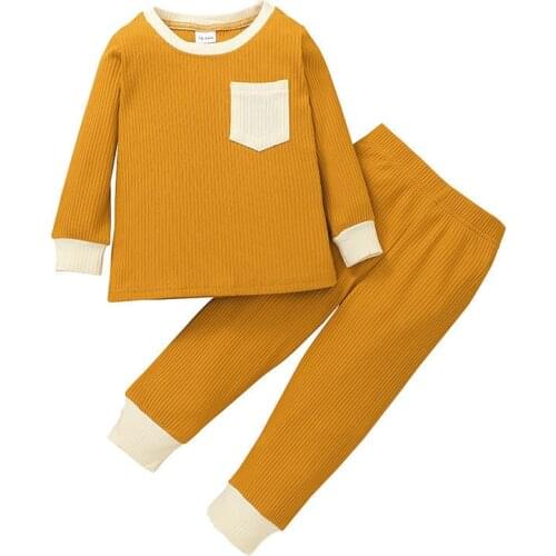2021 New Toddler Baby Boys Girls Childrens Clothing Set Long Sleeve Knitted Tops Pants Kids Autumn Outfits 24M-6Y