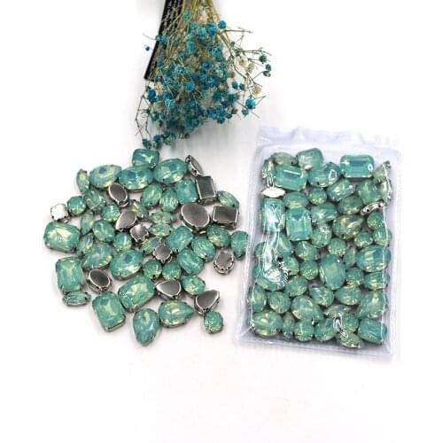 New 50pcs / bag mixed shape resin Olive green rhinestones faltback sew on rhinestone clothing earrings necklace accessories
