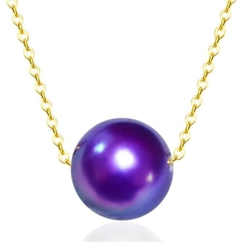 ZHIXI Real Freshwater Pearl Pendant Necklace 7-8mm Round Purple Pearl 18K Gold/925 Silver Chain Womens Fine Jewelry 2020 D348