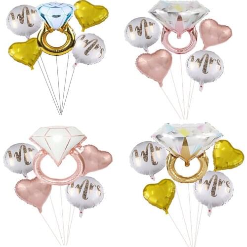 Valentines Day Party Creative Multi Confetti Air Love Balloons 5pcs Wedding diamond ring Balloon Set Party Decoration Supplies