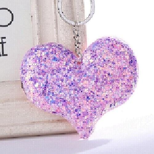Sequins Love Heart Shiny Reflective Cartoon Keychain Glitter Keyring Women Girls Handbag Pendant Car Key Chains Jewelry