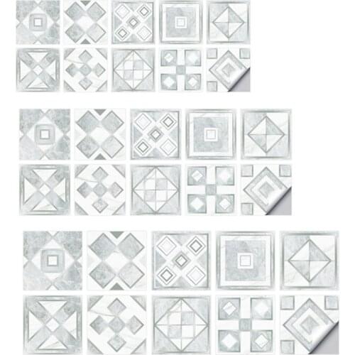 S/M/L Self-Adhesive Wall Tile Decals Stickers for Bathroom Decor Silver Geometry H3CC
