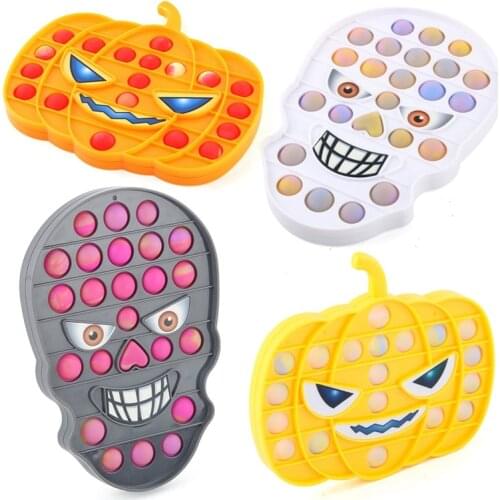 Halloween Silicone Sensory Decompression Toys Pumpkin Skull Face Color Stitching Bubble Stress Relief Puzzle Toys for Kids Adult