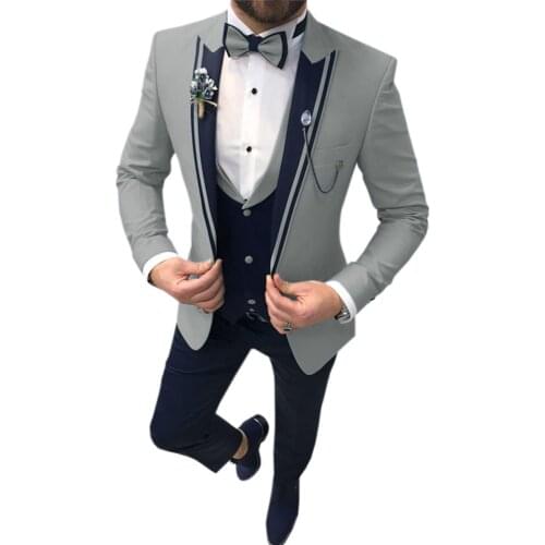 SOLOVEDRESS 2021 Mens Three-piece Suit Slim Lapel Single Button Party Dress Customization (Blazer + Vest +Pants)