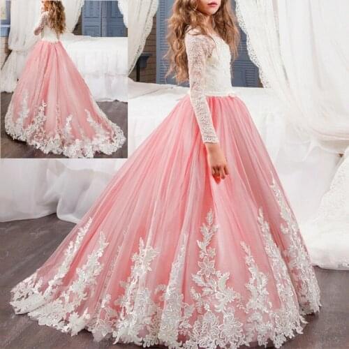 Wedding Bridesmaid Dresses for Kids Long Sleeveless Embroidery Trailing Floor Length Dress Flower Girls Princess Dress
