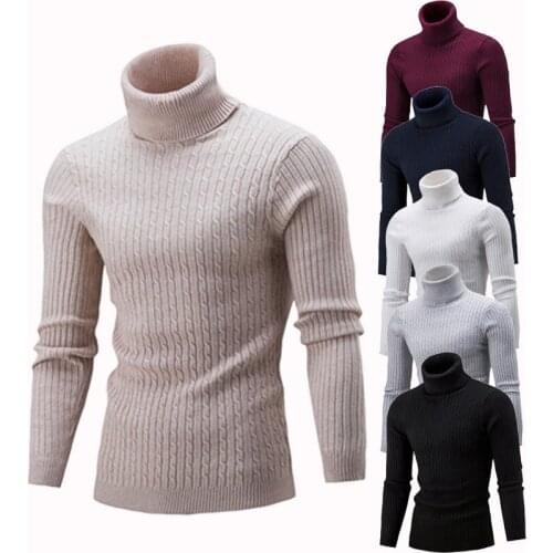 Spring Warm Turtleneck Sweater Men Fashion Solid Knitted Mens Sweaters 2020 Casual Male Double Collar Slim Pullover