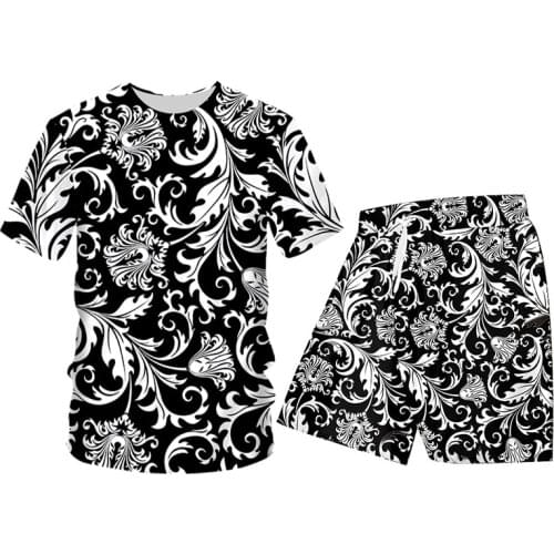UJWI Womens/Mens Jogging Pants Shirt Pattern Printed Sports Sweatpant Black White Flower Leaves Hoodie Streewear Two-Piece Set