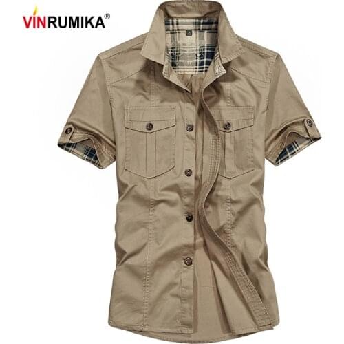 VINRUMIKA Plus Size 2020 Europe men summer military casual brand army green short shirt man high quality 100% cotton shirts tops