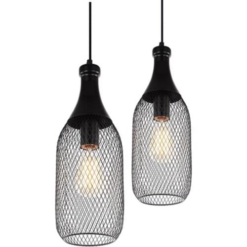 Vintage Iron Bottle Shape Indoor Pendant Lamp E27 Lamp Holder Black Pendant Lighting For Foyer Coffee House Dining Hanging Lamp