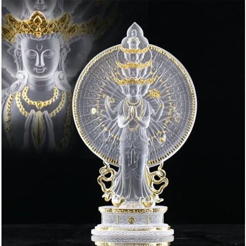 High End Thousands Hands Luxury Color Glazed Gold Plated Guanyin Buddha Statue Large Top Sculpture Home Protection Decoration