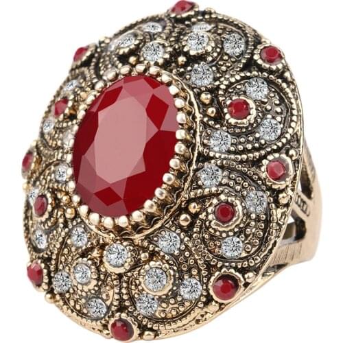 Kinel Jewelry Fashion Vintage Rings Unique Ancient Gold Color Mosaic AAA Crystal Big Oval Ring For Women 2020 New Anillo