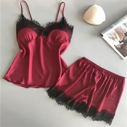 Women Pajamas Set Sleepwear Pijama Sexy Lingerie Wear Lace Women Clothes with Chest Pads Spaghetti Strap Sleep Lounge Pyjama