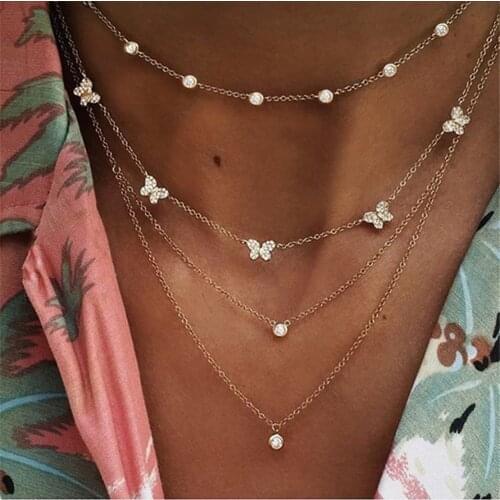 New Boho Multi-layer Crystal Geometry Necklace For Women New 2020 Vintage Star Moon Sun Pendants Necklaces Chokers Jewelry Gift