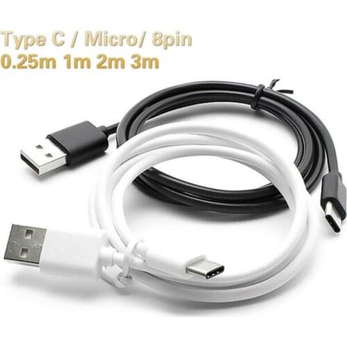 0.25 1 2 3M Phone Cable For iPhone 2A Charging Data Micro USB Type C Cable For Samsung Xiaomi Data Sync Charger USB cable 100pcs