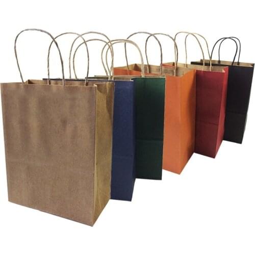 10 Pcs/lot Natural Kraft Paper Bag With Handle Party Recyclable Paper Gift Bags Environmental Protection 27*21*11cm