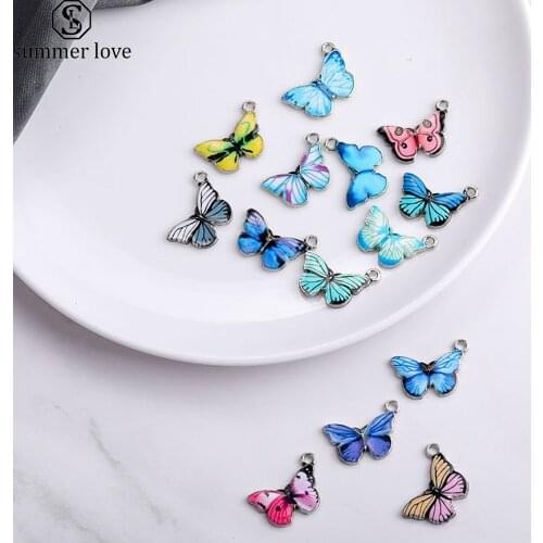 10pcs/lot Alloy Drip Butterfly Charms for Jewelry Making Necklace Bracelet Pendant Blue Yellow Colorful Butterfly Charm Finding