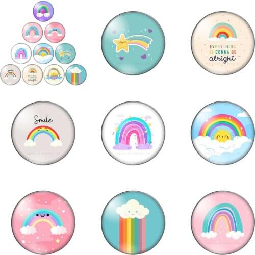 Art Cartoon Colorful Rainbow 10pcs 10mm/12mm/14mm/16mm/18mm/20mm/25mm Round Photo Glass Cabochon Demo Flat Back Making Findings