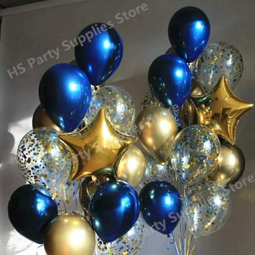26pcs/set navy luminous blue balloon 18inch gold star foil balloon colorful confetti happy birthday party wedding decoration t