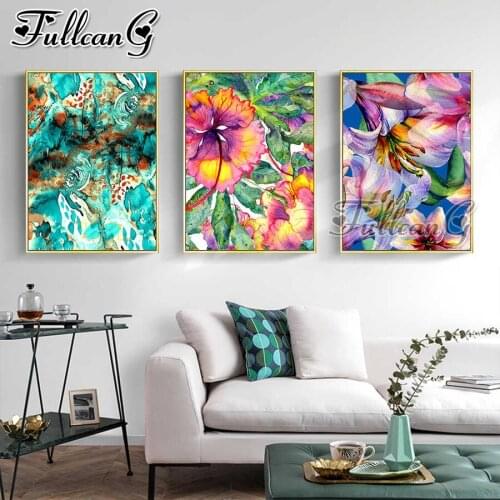 FULLCANG 5d diy diamond embroidery watercolor colorful flower diamond painting sale triptych full square round drill FC2333