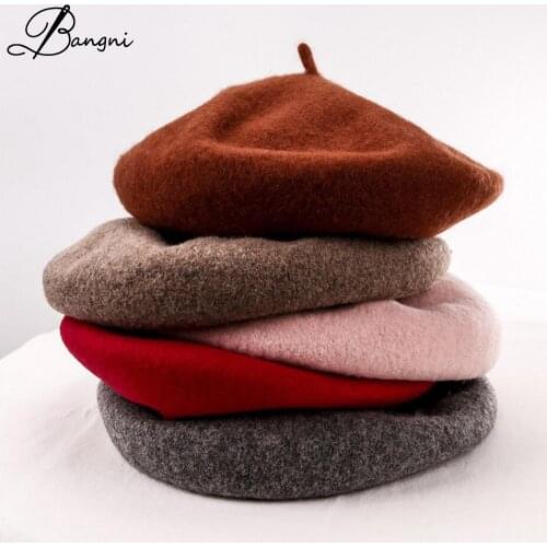 Women Winter Warm Thick Wool Beret Hat Female Solid Color Caps Elegant French Painter Style Hats Gorras Boina Flat Cap Wholesale