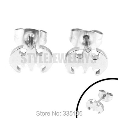 Free Shipping! Silver Color Bat man Earring Body Piercing Stainless Steel Jewelry Trendy Motor Biker Earring Studs SJE370138