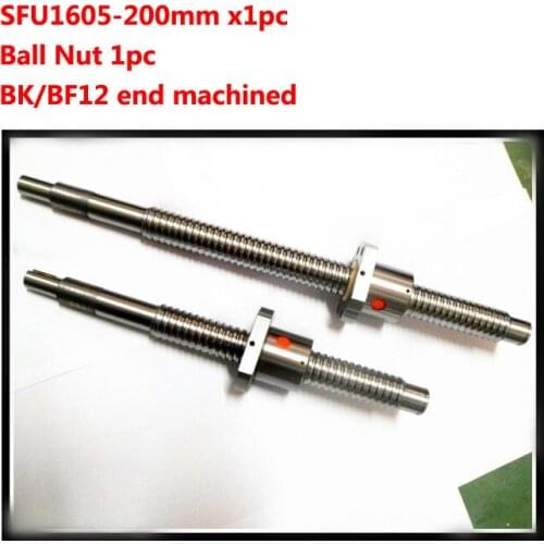 Free Shipping 16mm 1605 Ball Screw Rolled ballscrew 1pc SFU1605 L 200mm with 1pc 1605 Flange single ballnut for CNC parts