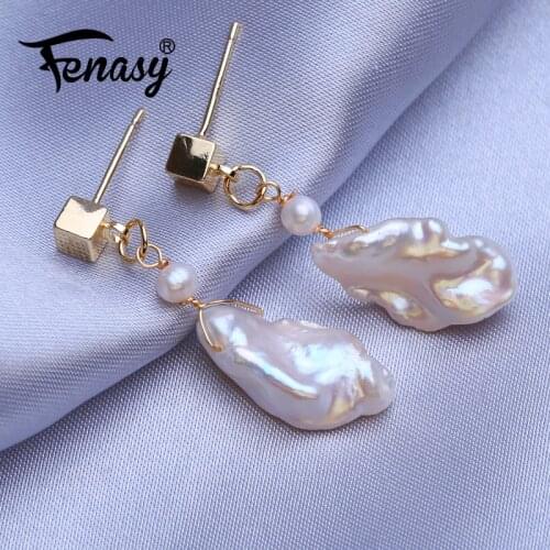FENASY Natural Freshwater Pearl Gold Color Long Drop Earrings Wedding Engagement Bohemian Party Jewelry